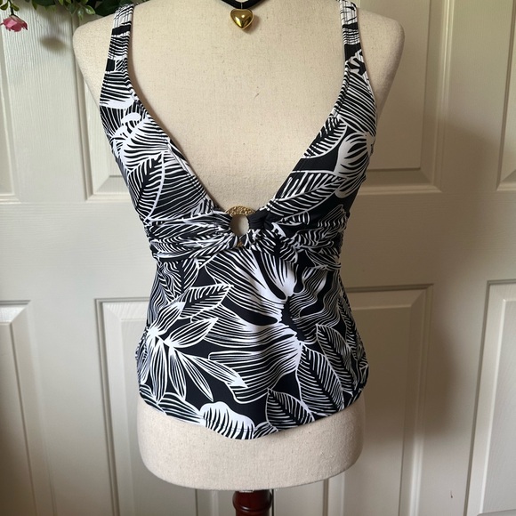 Ralph Lauren Black and White Leaf Print Tank Top / Tankini Top - Picture 1 of 5